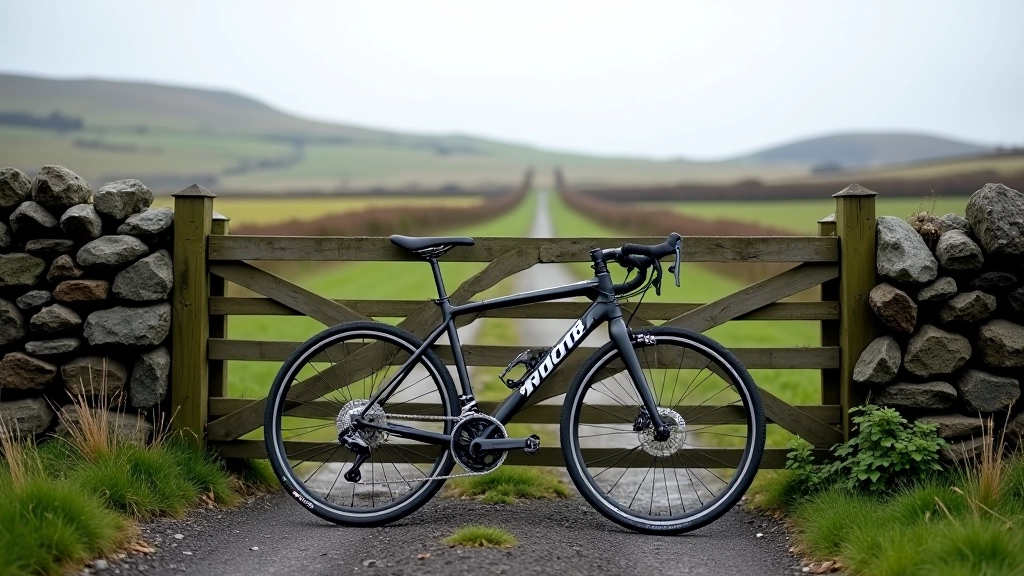 Gravel or hybrid bicycle leaning against scenic bog landscape backdrop in Connemara
