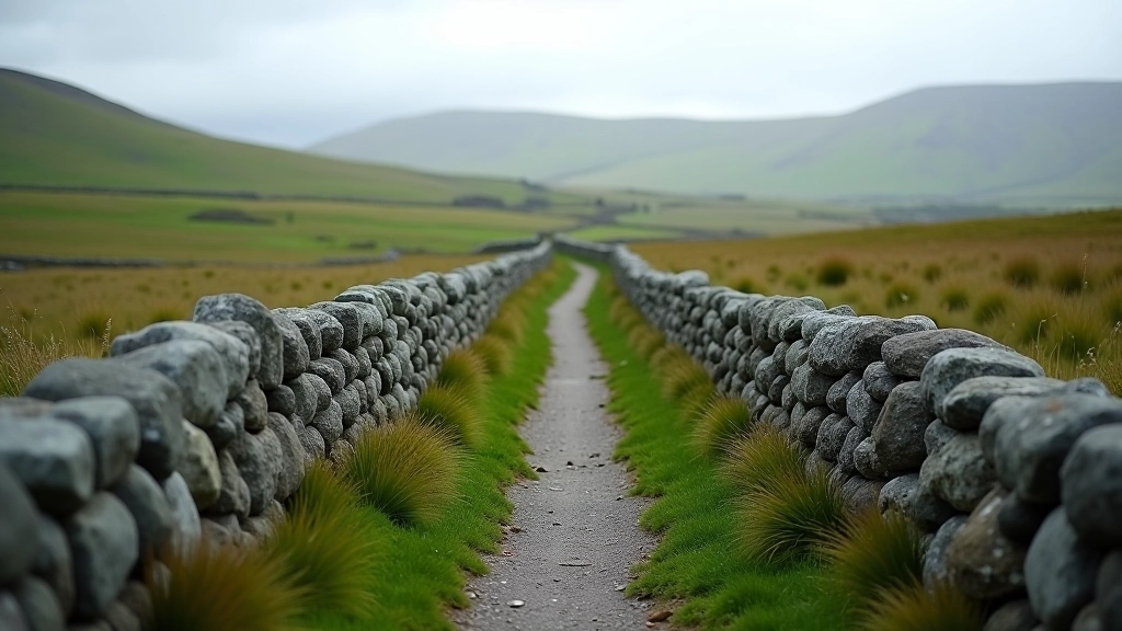 Dry stone walls in Connemara landscape